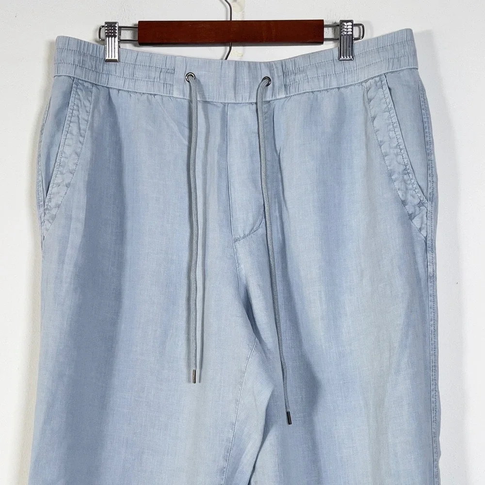 James Perse Linen Drawstring Pants Mens Sz 3 Blue Relaxed Straight Leg